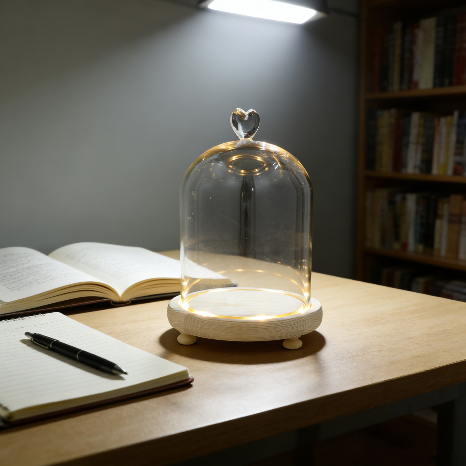 Plastic Dome Clear - Hartvormige glazen stolp met houten voet,