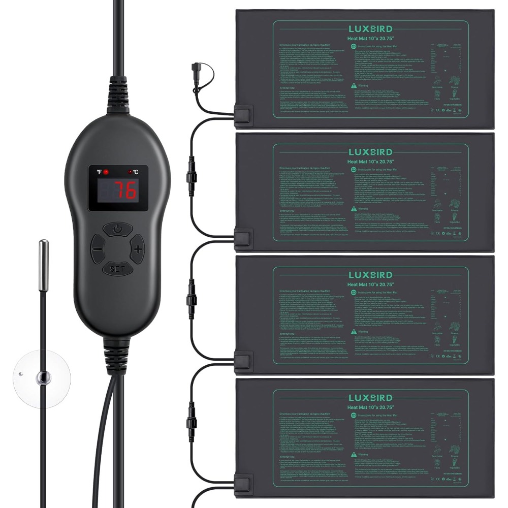 Heat Mat Seedling - 4-pack zaailing-warmtemat met digitale thermostaatregelaar, waterdicht,