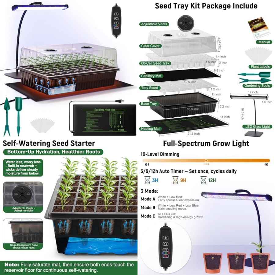 Humidity Dome Kit - 60-cellige zelfwatergevende zaadstartset met groeilamp en